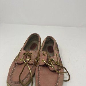 Womens Sperry Top-Siders / Pink  Leather-Striped LaceUp Slip-ons ~ Size 6.5
